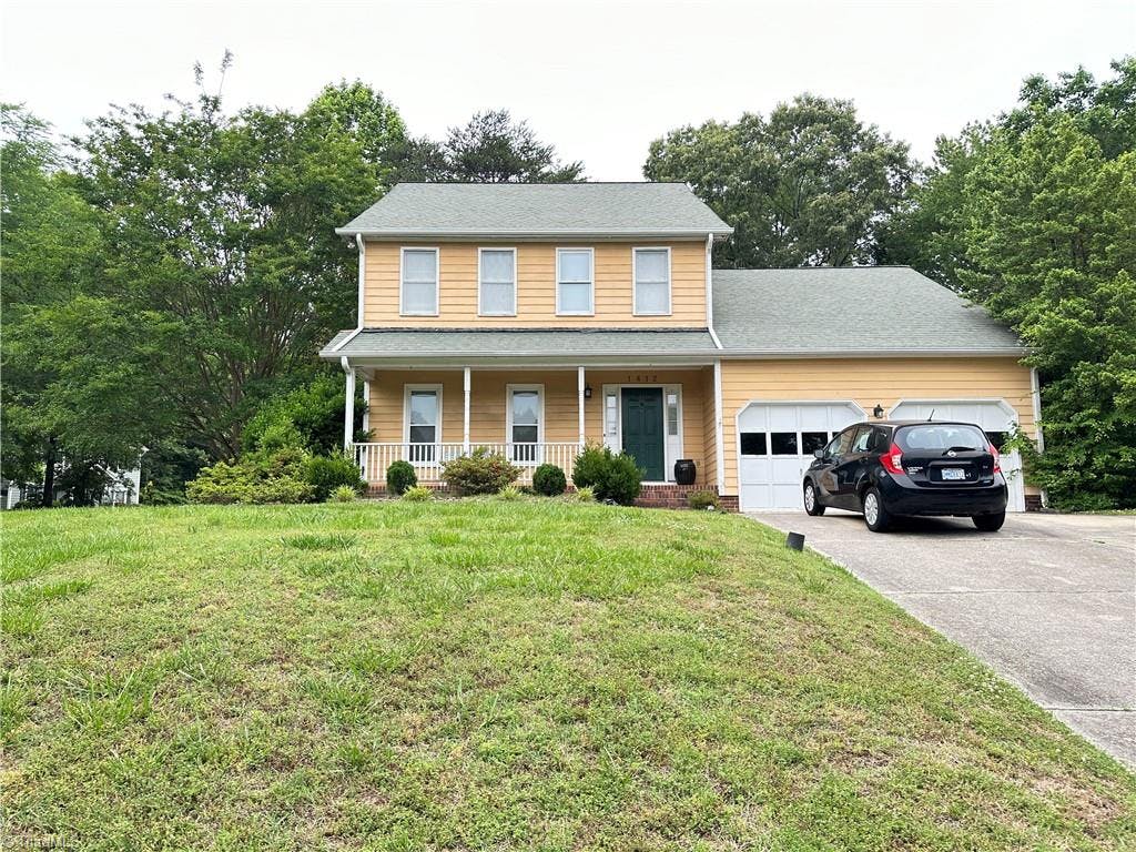 Four bedroom,2.5 bath house, 2 car garage in corner lot/court. Eat-in kitchen opens to breakfast area and Den with vaulted ceilings. Large living room and Dining area. Two storage buildings. Covered front porch.